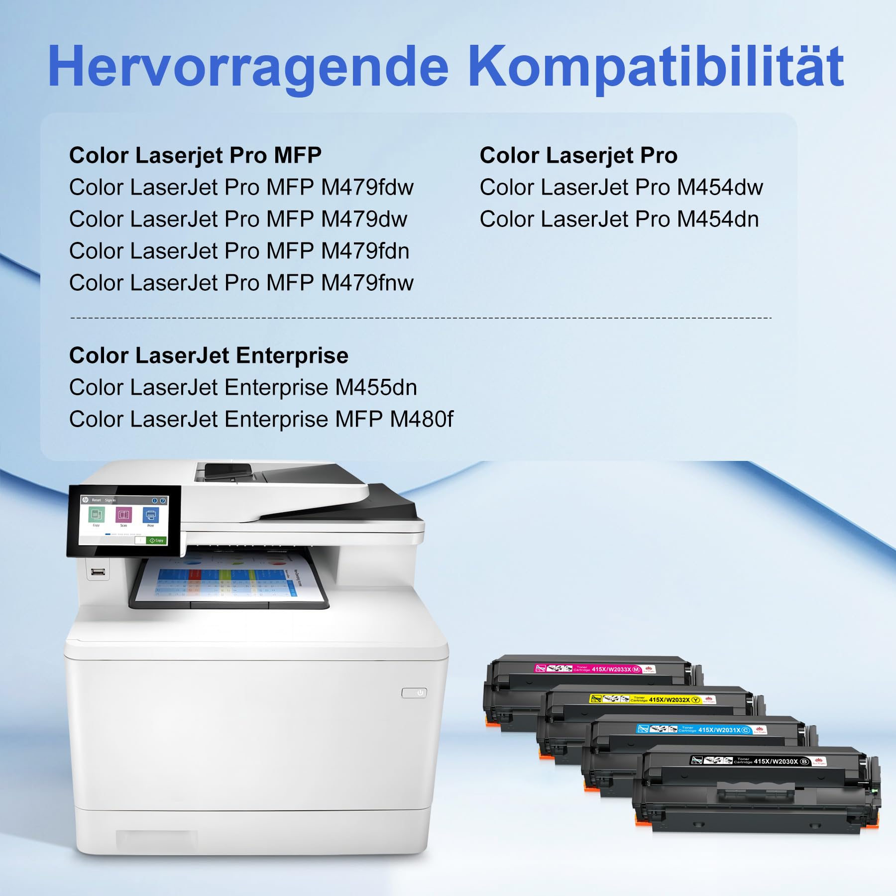 Toner Kingdom 415X M479fdw Toner mit Chip Kompatibel für HP 415X 415A Multipack für HP Color LaserJet Pro MFP M479fdw Toner M479dw M454dw M454dn M479fdn M479fnw W2030X W2031X W2032X W2033X (4er-Pack)