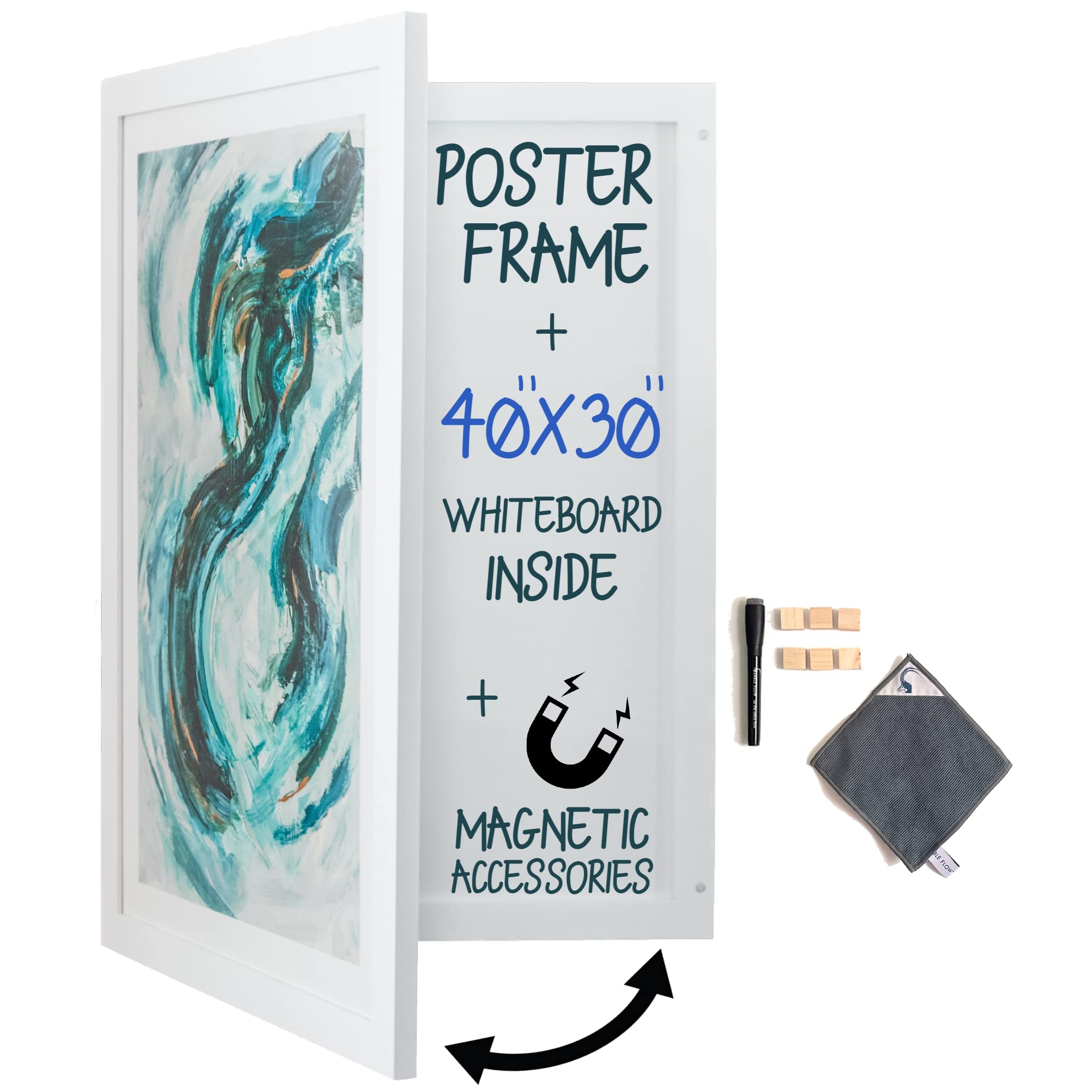Photo 1 of Secret Whiteboard (Large,White) - 20x30 Poster Frame & Hidden Magnetic Dry Erase Board, Includes Poster, Marker, Wood Magnets, Magnetic Cloth Eraser, FSC Wood Poster Frame, Easy Mounting by Sable Flow Large White