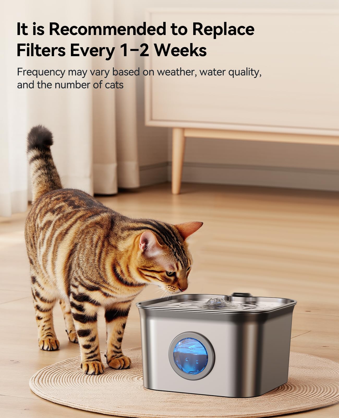6 Pacchetti di Filtri e 6 Pacchetti di Spugne di Ricambio per Fontana d'Acqua per Gatti, Filtro per Fontana per Gatti in Acciaio Inox da 2,8L FN-W22