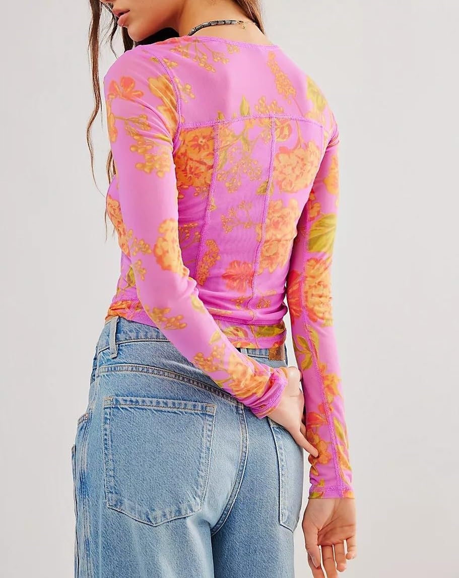 Passec Women's Sheer Mesh Long Sleeve Layering Blouse - Image 2