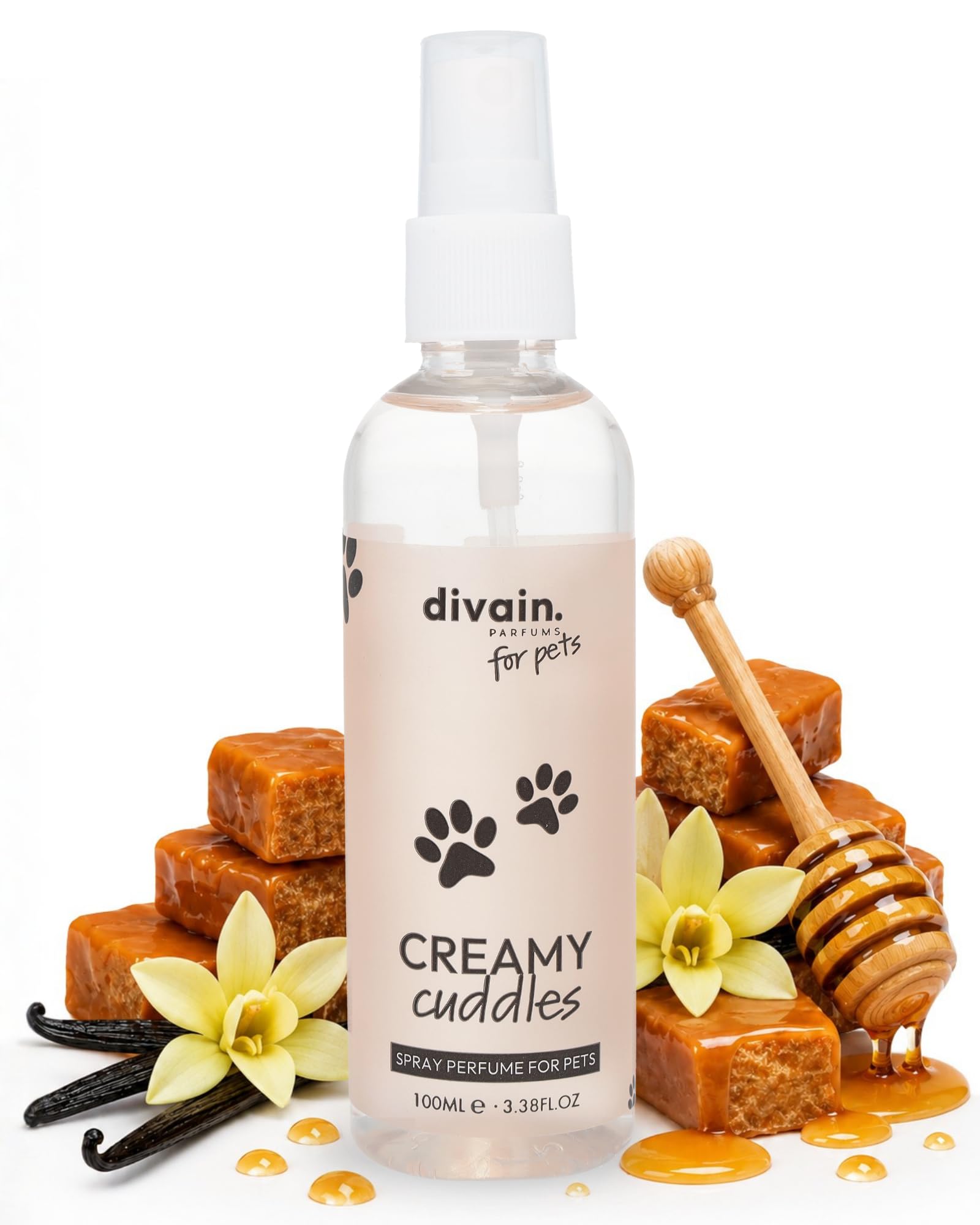 Pet Perfume 100ml | Caramel + Vanilla + Musk | Sweet and Creamy Fragrance for Dogs and Cats | Creamy Cuddles | divain. for pets