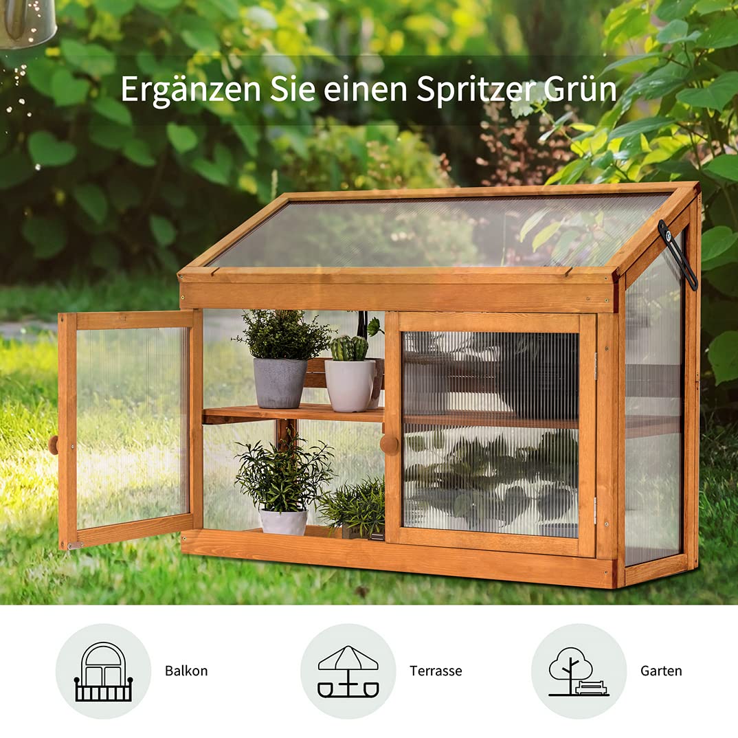 M MCombo 2 Etage höhenverstellbares Anlehngewächshaus Treibhaus Pflanzenhaus Aufzuchtschrank 0160, aus Holz und Polycarbonat