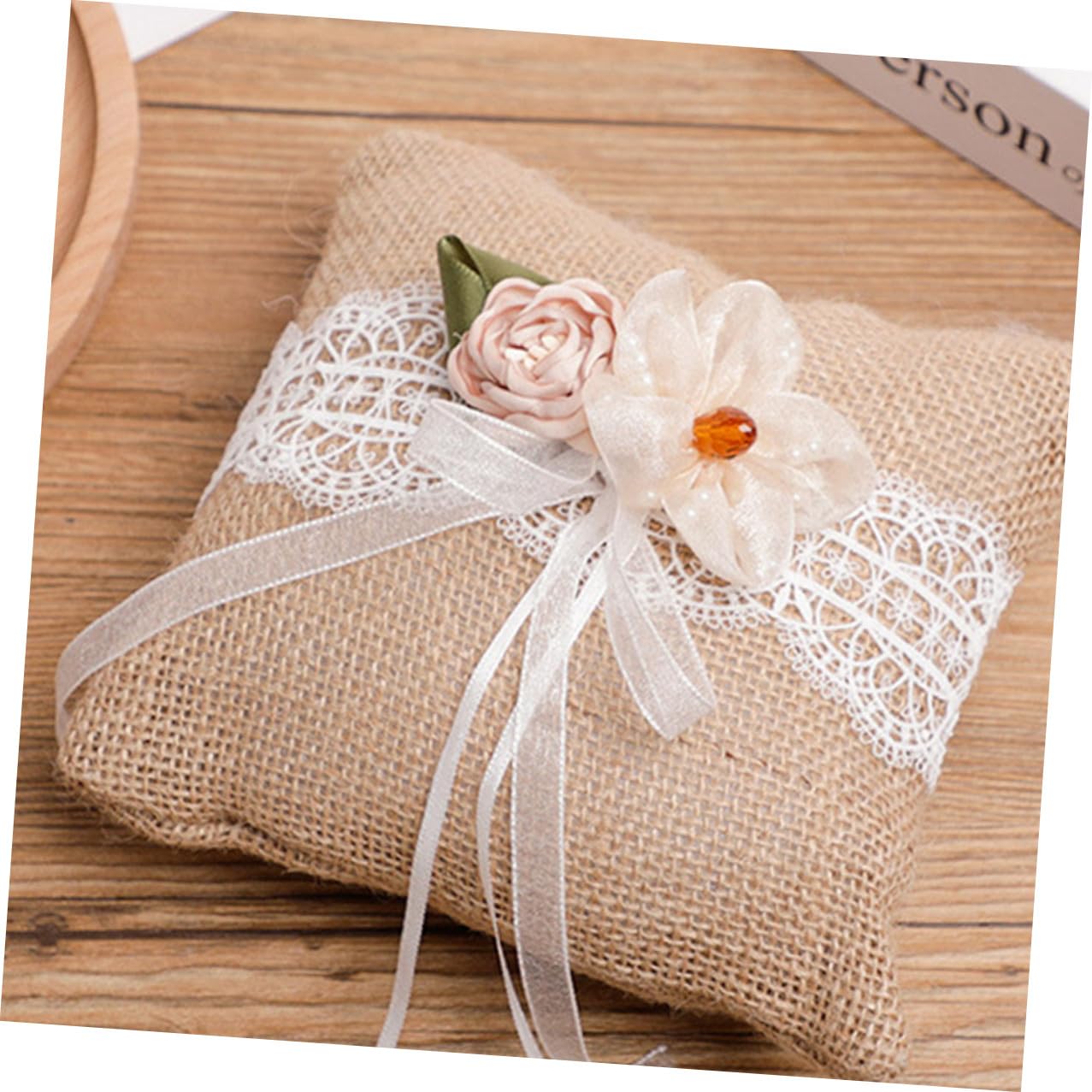 Coussin D'alliances Rond 1 Set en Lin pour Mariage Champêtre | Panier de Demoiselle D’honneur Couleur Café, Usage Fiançailles et Cérémonie, Finition Douce et Résistante