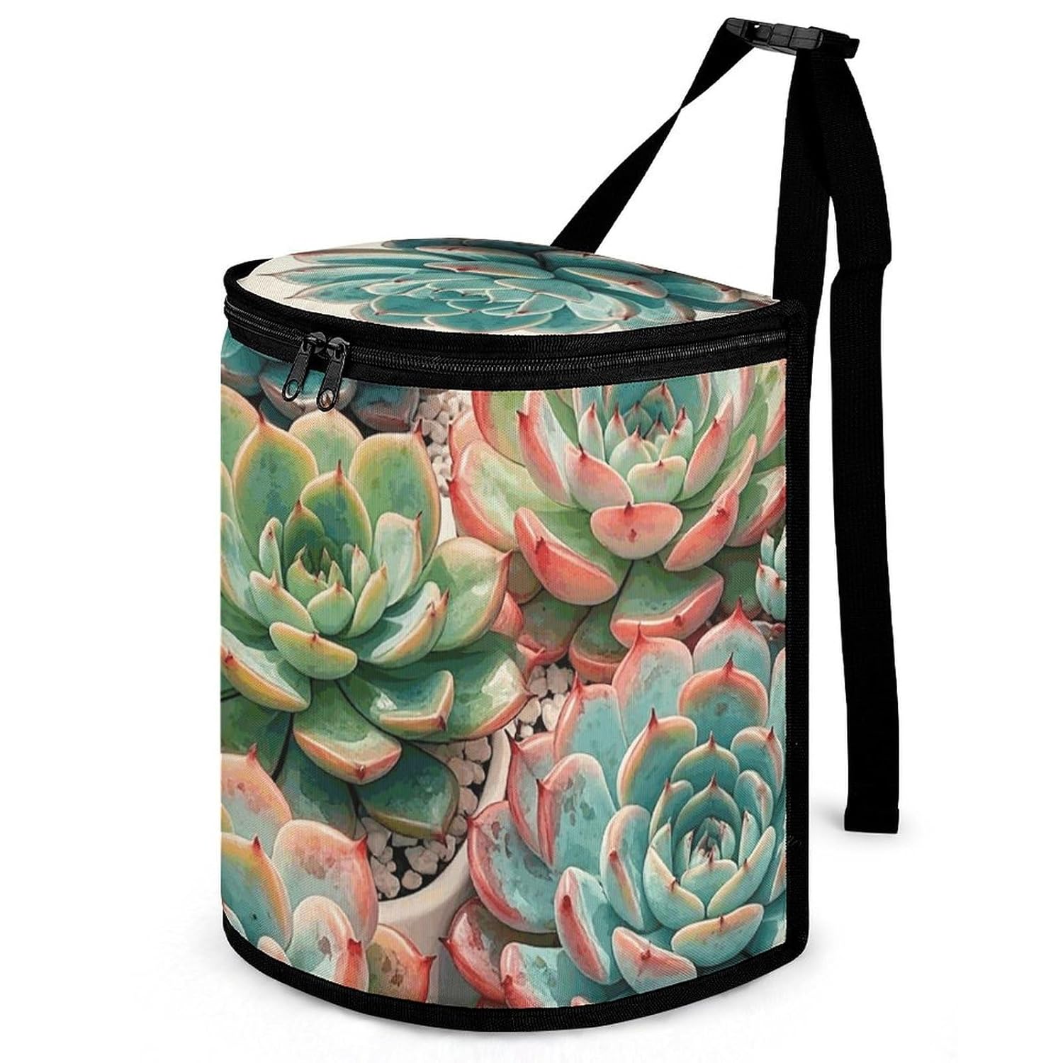 Watercolor Succulent Flower Car Trash Can with Lid Collapsible Hanging Vehicle Trash Bag Waterproof Car Garbage Bags