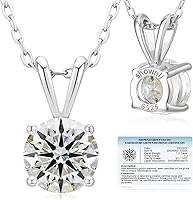 SHOWNII Lab Grown 1CT Round Diamond Solitaire Necklace for Women - 14K White Gold Plated Sterling Silver Pendant, Certified I-J Color SI1-VS2