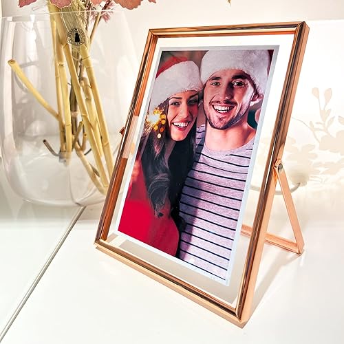 Miniatura 8 de Marco flotante de oro rosa, 5 x 7 pulgadas, vertical, juego de 2 unidades, para fotos de 4 x 6, 3.5 x 5, 2 x 3, marcos de fotos de escritorio