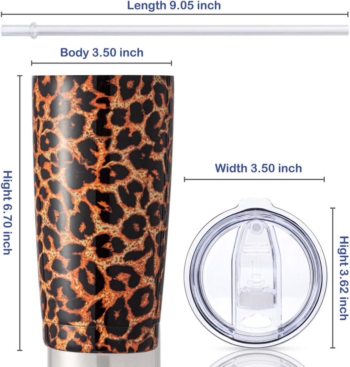 Crаzу Dеаlѕ CIVAGO 20oz Insulated Stainless Steel Tumbler, Coffee Tumbler with Lid and Straw, Double Wall Vacuum Leak-proof Travel Coffee Mug, Powder Coated Tumbler Cup for Hot and Cold Drinks (Leopard, 1 Pack)