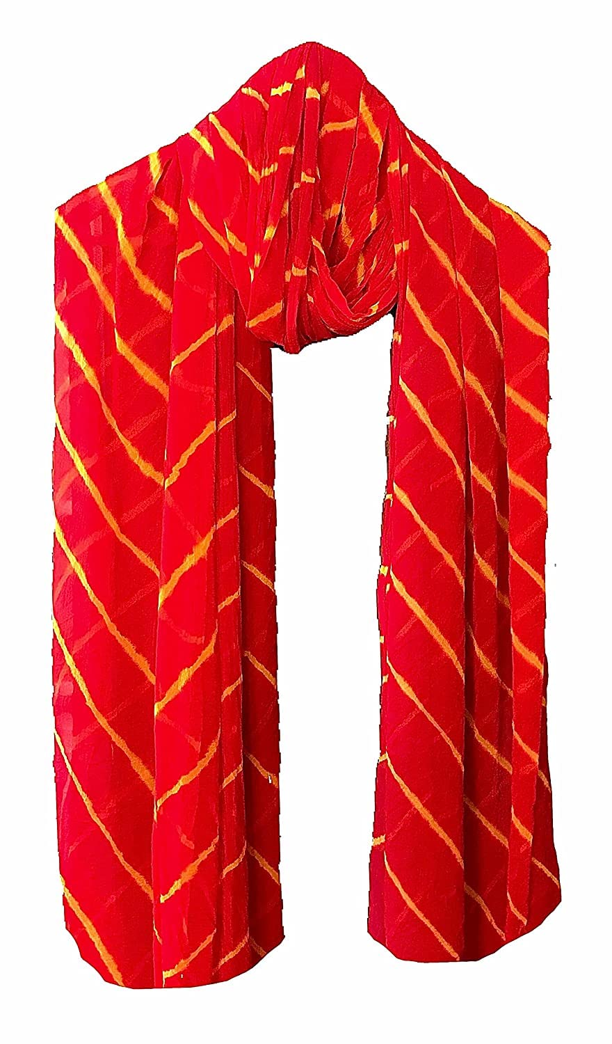 GenericM S BANDHANI Women's Chiffon Leheriya Dupatta (Red Yellow)