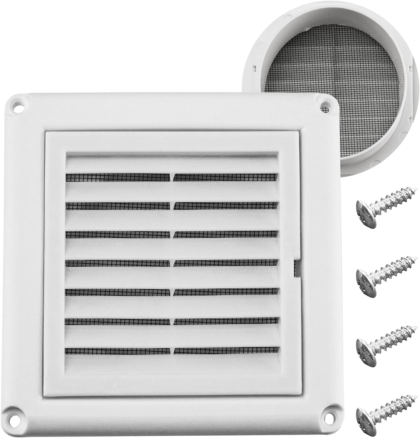Funmit 4" Louvered Vent Cover Stops Birds Nesting for Outside Dryer Exhaust Air Vent Cover with 4 Screws for Easy Installation (White)
