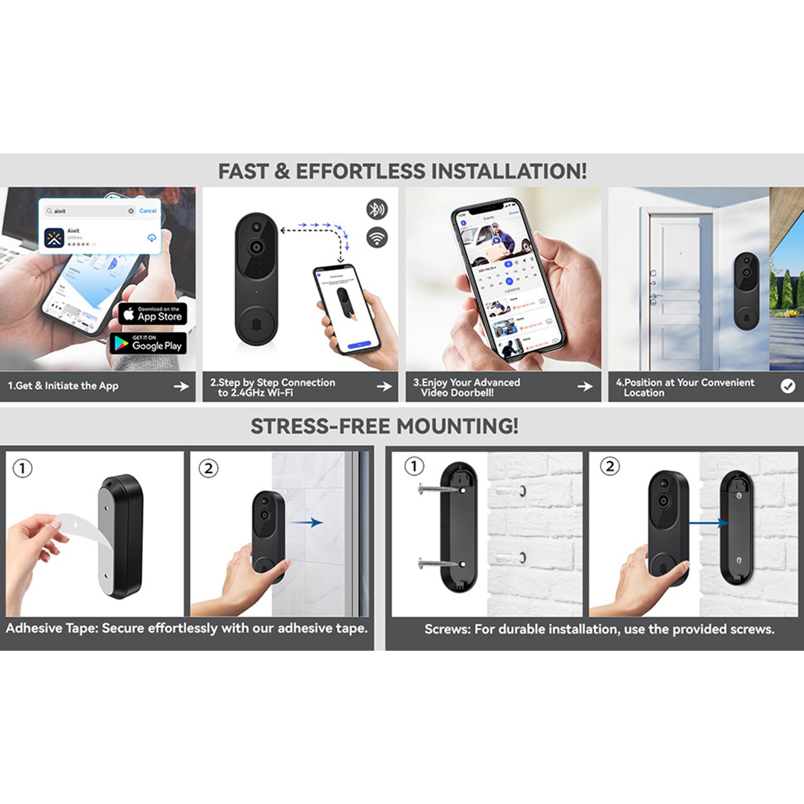 Timbre de video de visibilidad nocturna, sensores de movimiento, alertas resistentes a la intemperie, dispositivo doméstico, alertas en tiempo real, timbre de puerta