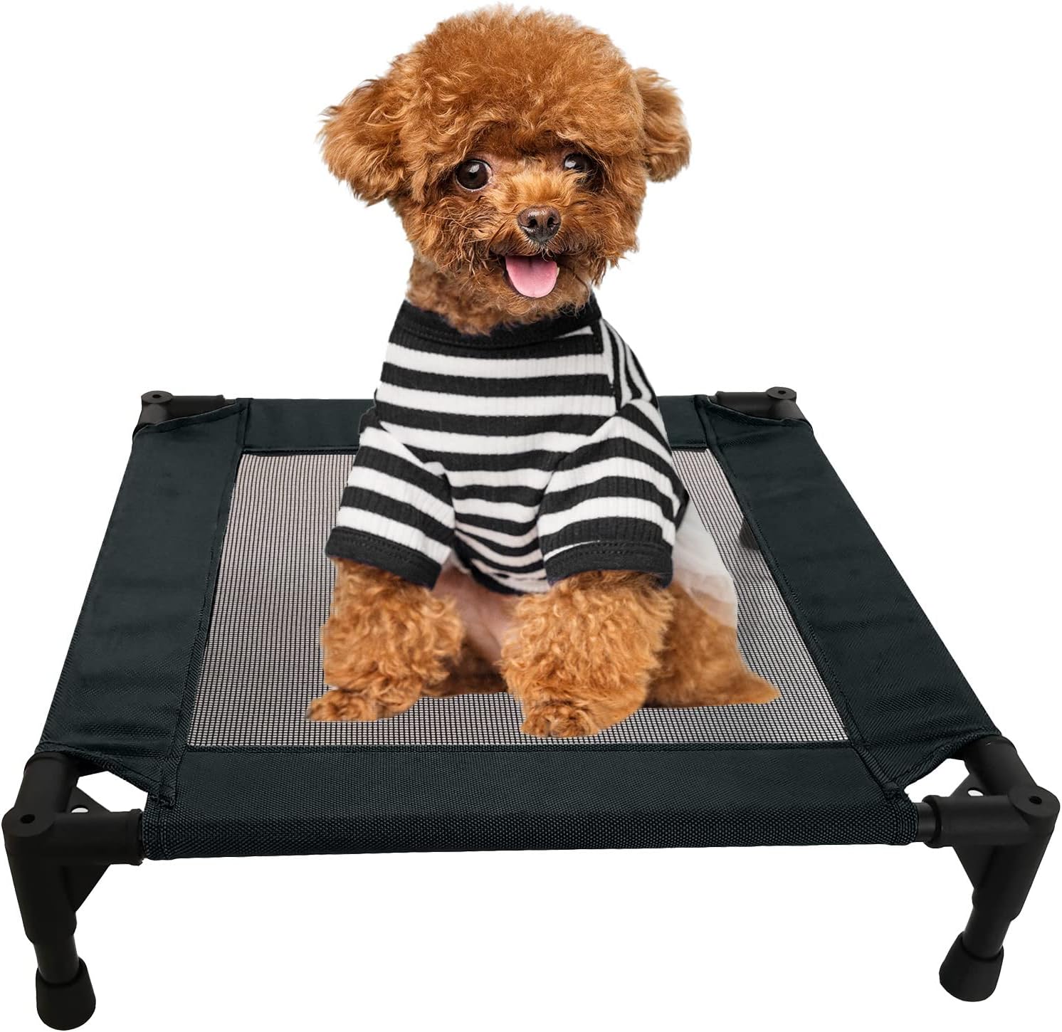 Pozico Elevated Pet Bed with Breathable Mesh for Small Cat and Dog, Raised Cooling Pet Cot for Puppy and Kitty (Black Bed, Small - 18.9x18.9x5.5 inch)
