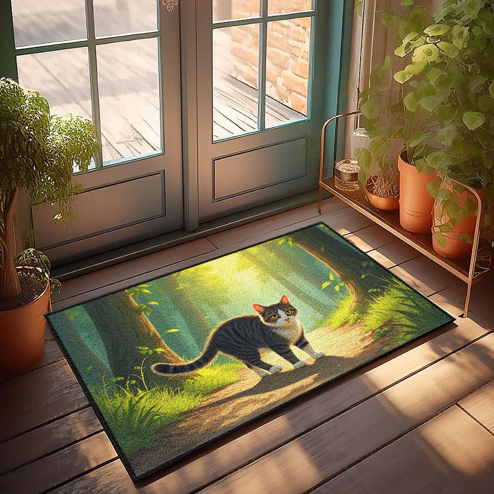 Paillasson décoratif chat rayé de porche avant tapis bienvenue 50x80cm