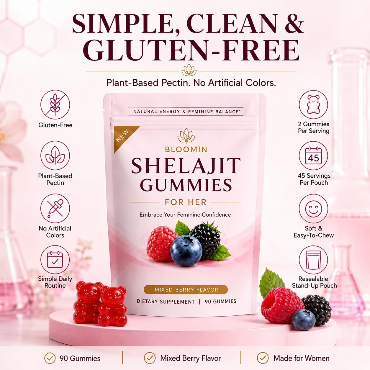 CodinAgrin Bloomin Shilajit Gummies for Women, Shilajit Extract, Vitamin C, B12 & Biotin, Daily Energy & Vitality Support, Mixed Berry Flavor, 90 Count — Amazon image 5