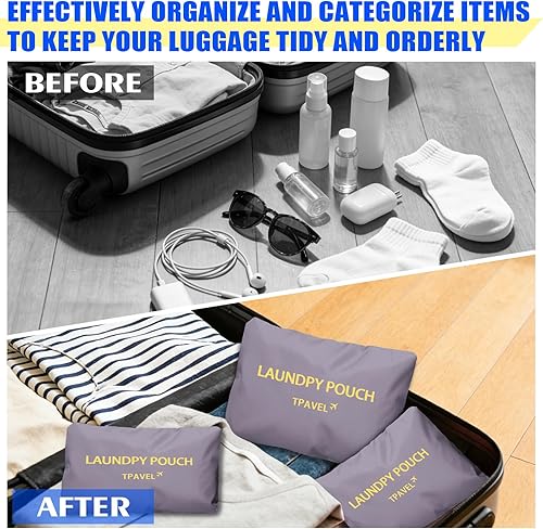 Miniatura 6 de Juego de 6 cubos de equipaje esenciales de viaje para equipaje de mano, organizadores de equipaje, maleta, accesorios de viaje, Juego de 3 bolsas