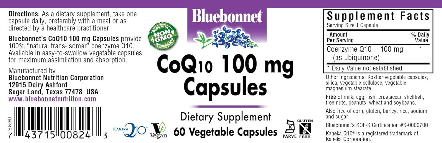 Bluebonnet CoQ-10 Vegetarian Capsules, 100 mg, 60 Count