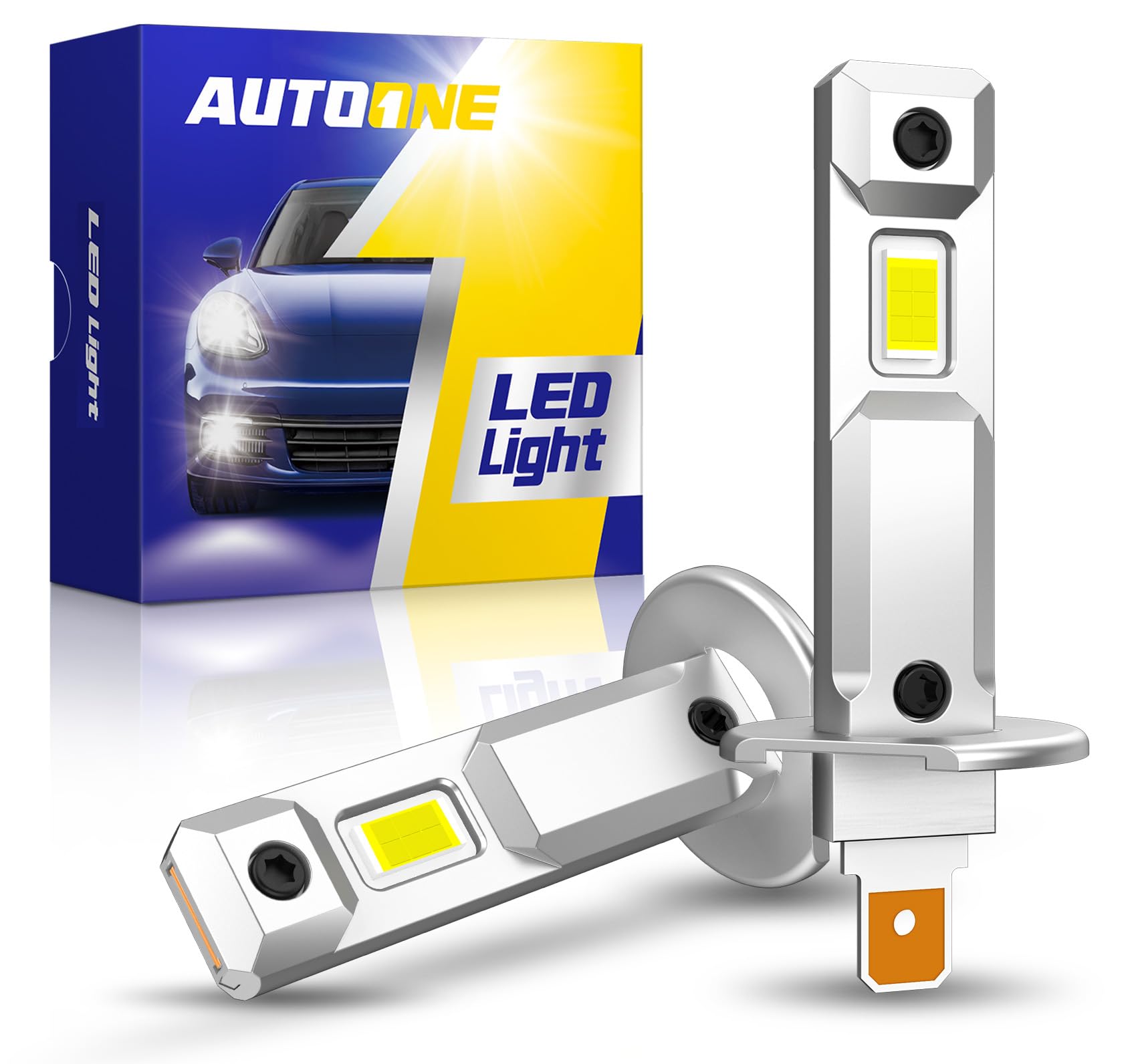 AUTOONE H1 Led Bulbs, 70000LM 6000K Cool White, 14 Times Brightness, H1 Bulbs Replacement for Cars, Plug and Play (Pack of 2)