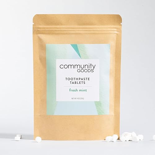 Pestañas de pasta de dientes de menta fresca (tabletas de pasta de dientes Community Goods Fresh Mint con nano hidroxiapatita Blanquea