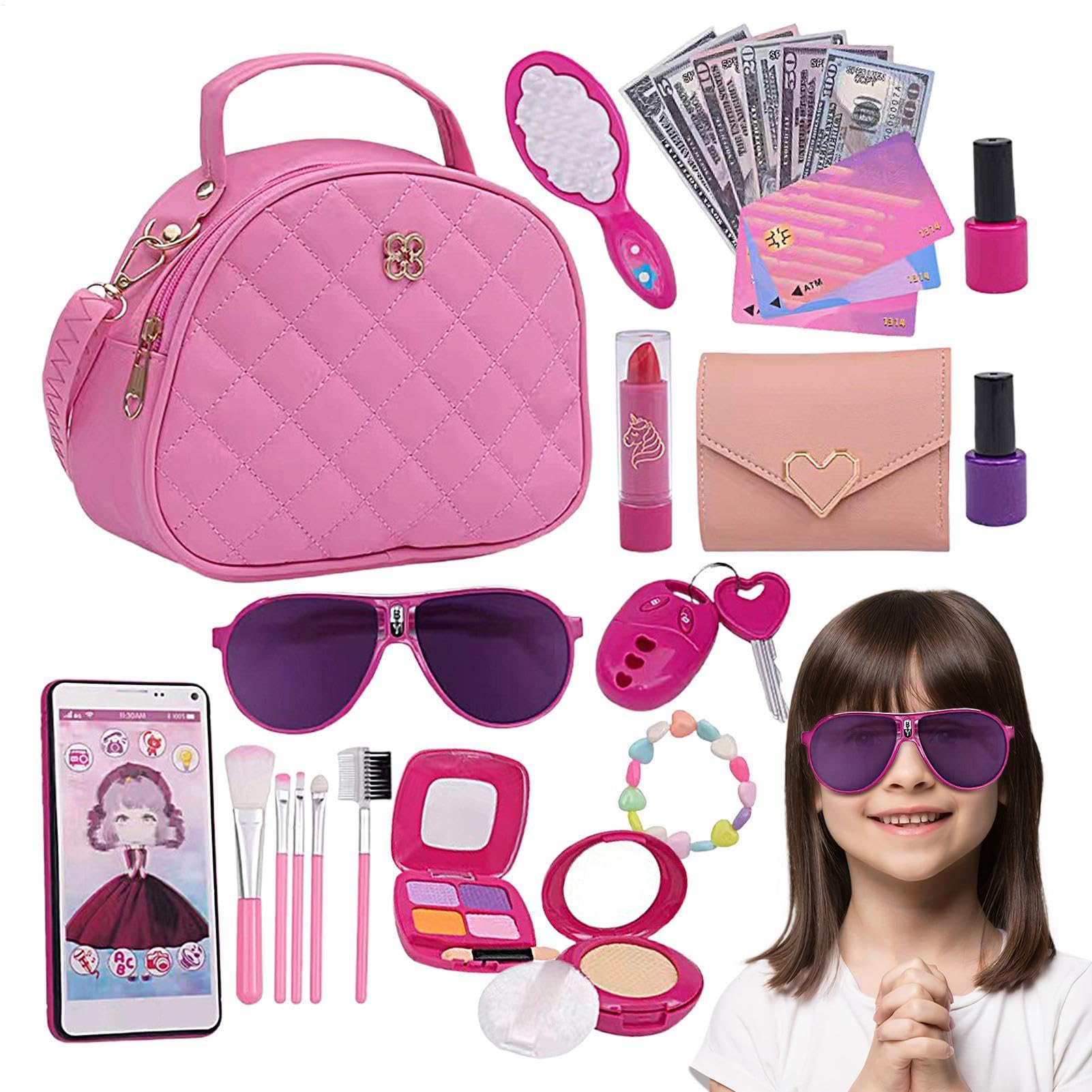 Monedero de Juego para niños pequeños, Monedero de con Accesorios - Juego de Juguetes 27X | Juguetes de Maquillaje para Juegos de simulación, Que Incluyen Billetera, teléfonos, Gafas de