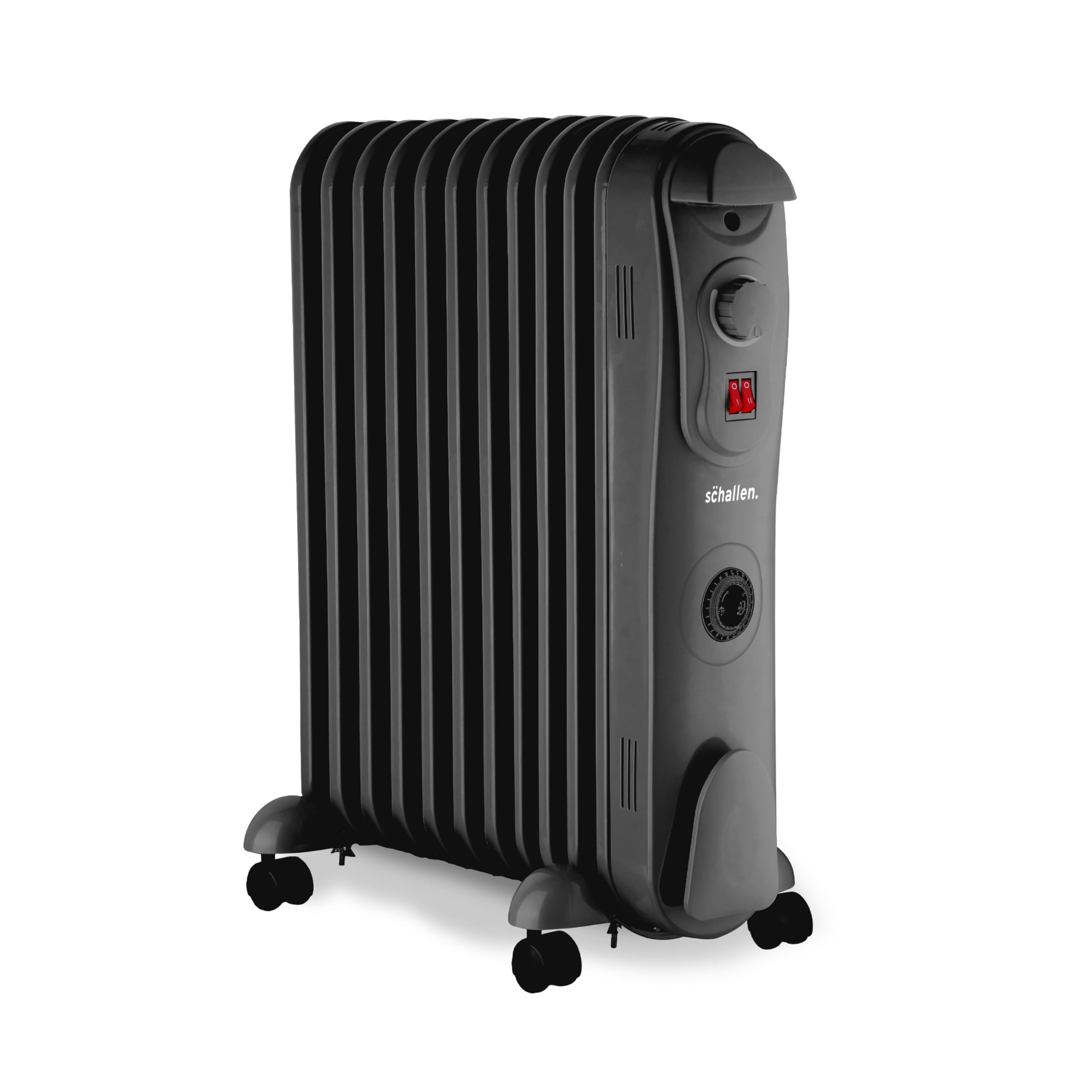 Schallen 2500W 11 Fins Black Portable Electric Slim Oil Filled Radiator Heater with Timer and Adjustable Temperature Thermostat, Modern Fast Home Heating (Black, 2500W)