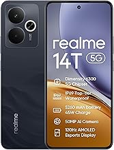 realme 14T 5G Smartphone 8+256GB, Obsidian Black, 6.67 Inch Screen, 120Hz Refresh, 5260mAh Battery, 50MP Camera, MediaTek Dimensity 6300, ArmorShell Protection, IP69