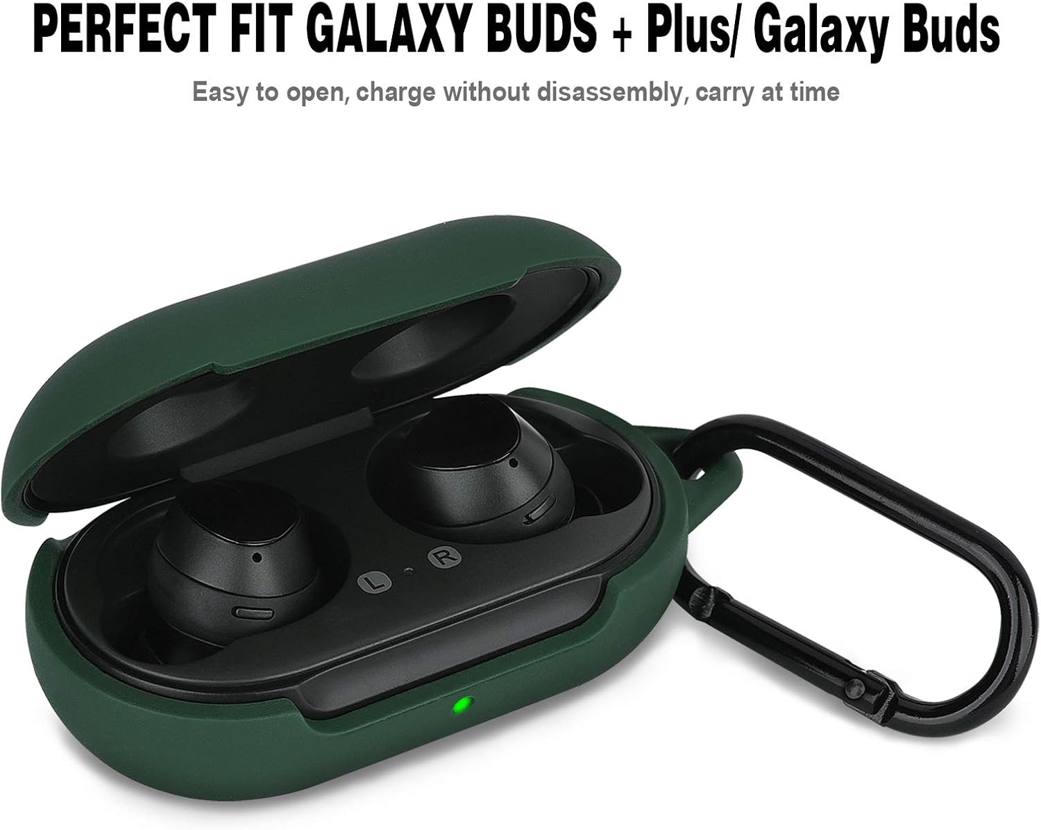 AIRSPO Silicone Case Cover for Galaxy Buds+ Plus(2020)/Galaxy Buds(2019) Samsung Galaxy Earbuds Protective Skin with Carabiner Keychain (Midnight Green