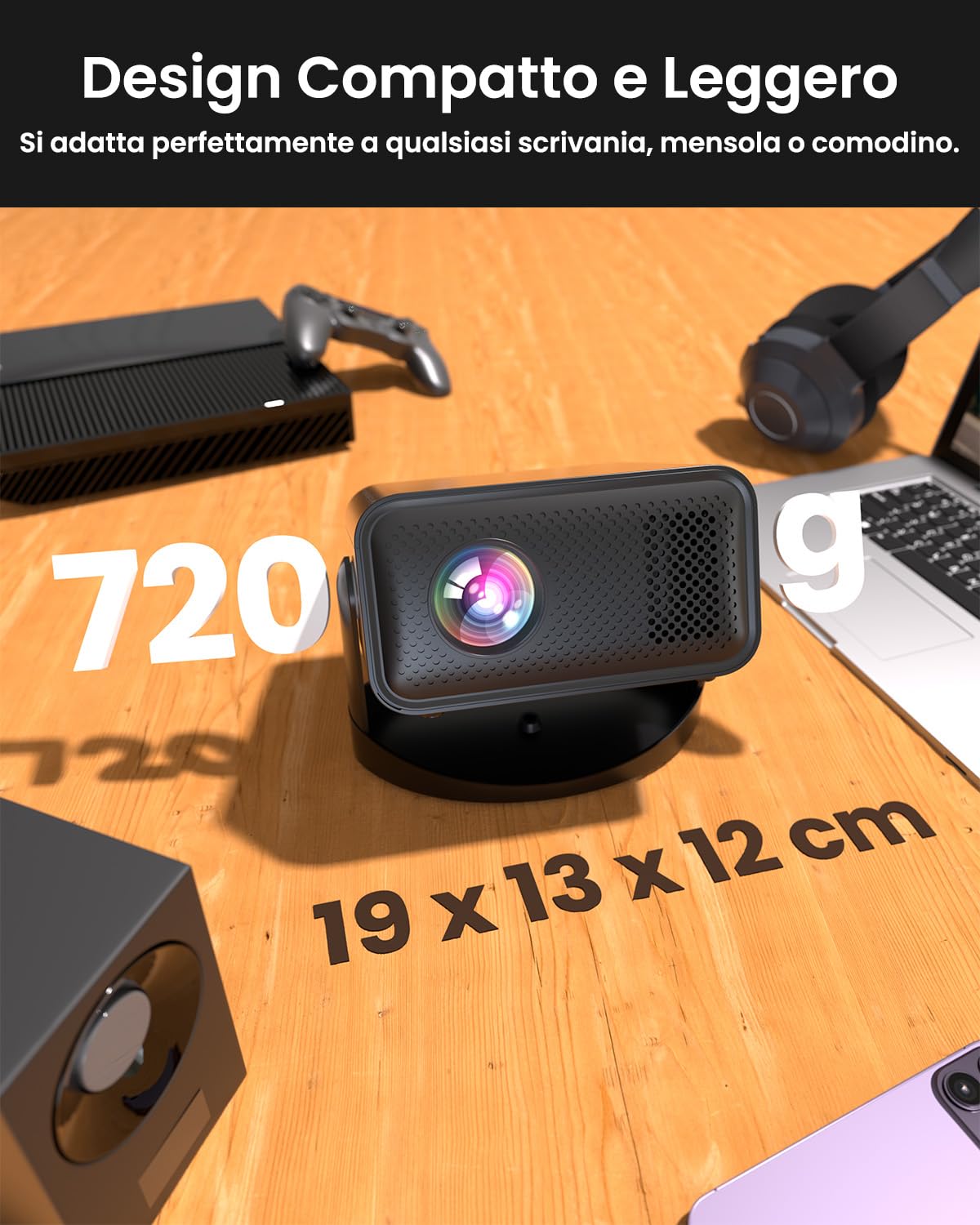 Proiettore Portatile, [App Integrate] UCOCARE Mini Proiettore 4K Smart TV, WiFi & Bluetooth, Auto Keystone, Fuoco Elettronica, 4K 1080P Videoproiettore Home Cinema per Telefono, Smart TV, USB