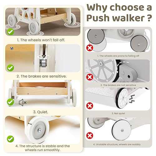 Miniatura 3 de labebe Andador de madera para bebé, cochecito de muñeca para bebé, caminador de actividades para niños de 18 meses o más, aprendizaje de velocidad