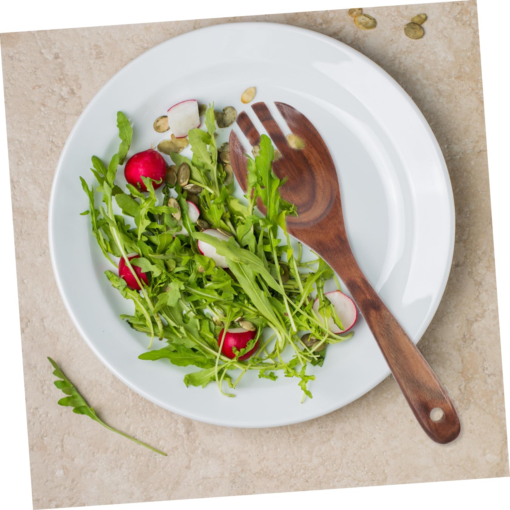 OFFSCH Wooden Spoon Salad Serving Fork Spoon Set Wooden Tableware for Kitchen Home