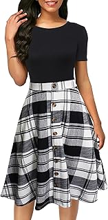 Berydress Women's Short Sleeve Colorblock Button Down Sundress Knee-Length Flared A-Line Casual Party Swing Dress - Buy now