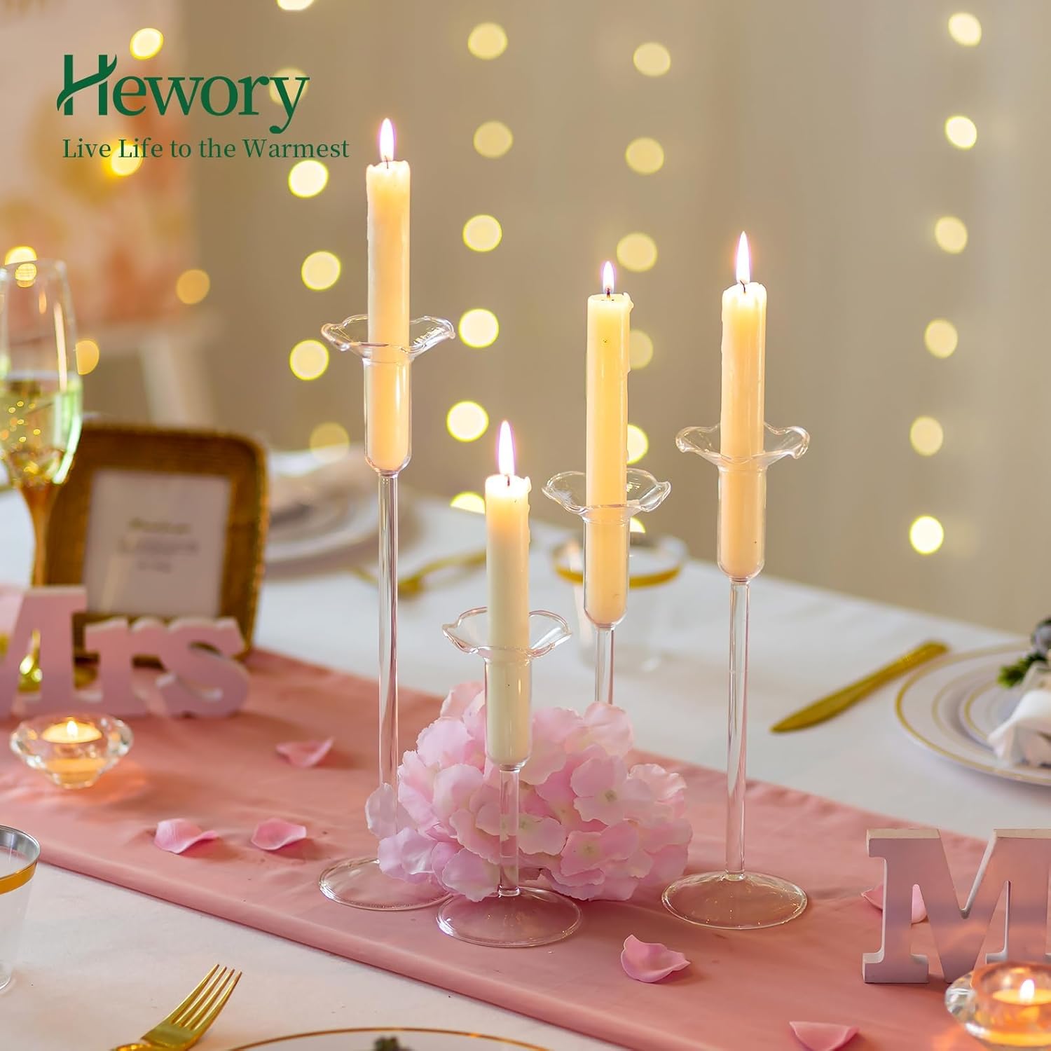 Hewory Glass Bobeches for Candlestick Holders, 24 Pcs Candle Drip Protectors Rings for Tapers, Wax Drip Catcher for Tapered Candlestick Candle Holder for Wedding Party Church Home (Scallop, Clear)