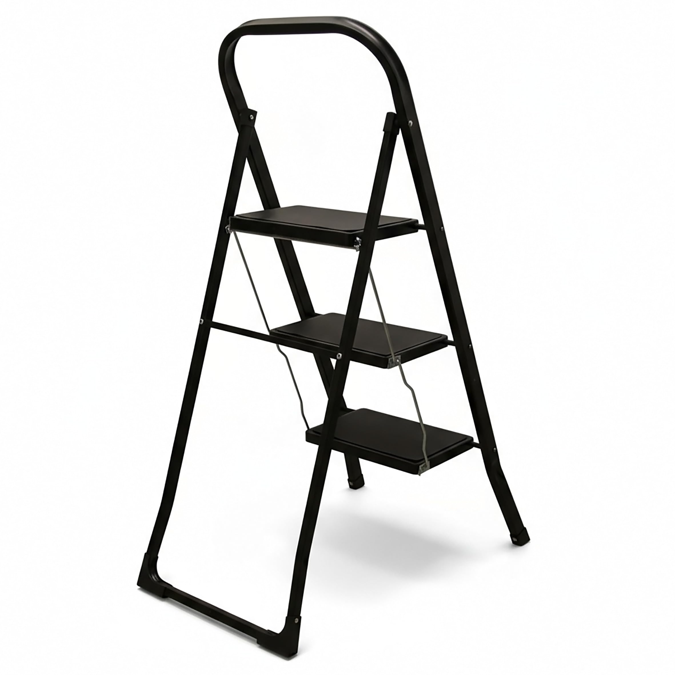 Escabeau pliable en acier à 3 marches - Charge maximale : 150 kg - 105 x 73 cm - Antidérapant - Noir - Avec 3 marches et sécurité pliante - Certifié TÜV
