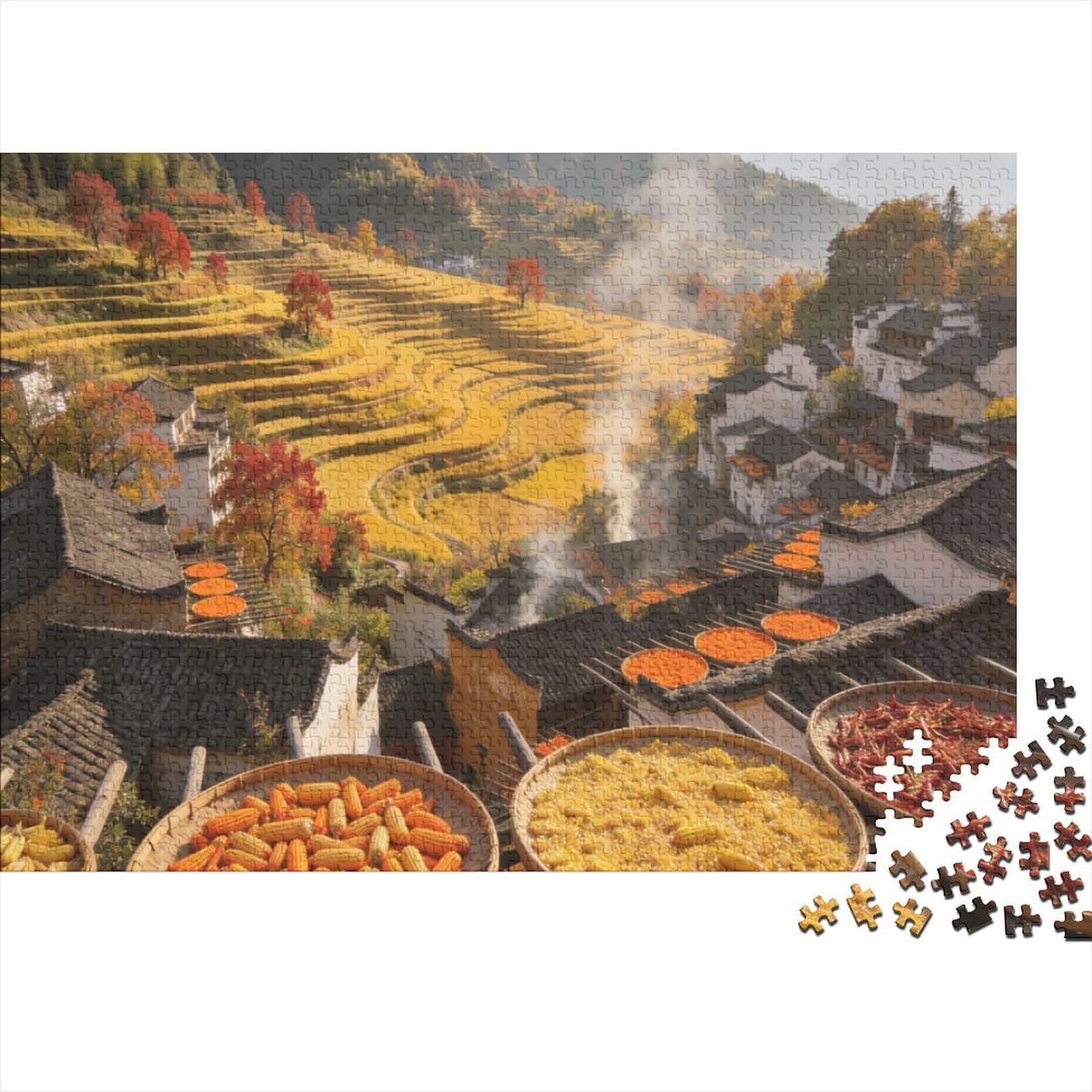 Terraced Fields 1000 Piece Jigsaw Puzzle Recycled Paper Drying Crops Puzzles for Elderly Fun And Challenging Family Game Perfect for Holiday Blessings 52x38cm/1000pcs