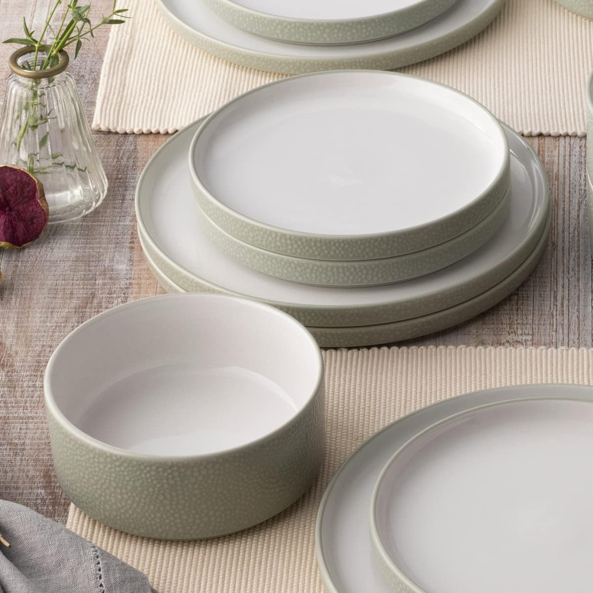 Noritake ColorTex Stone Sage 12-Piece Dinnerware Set, Service for 4
