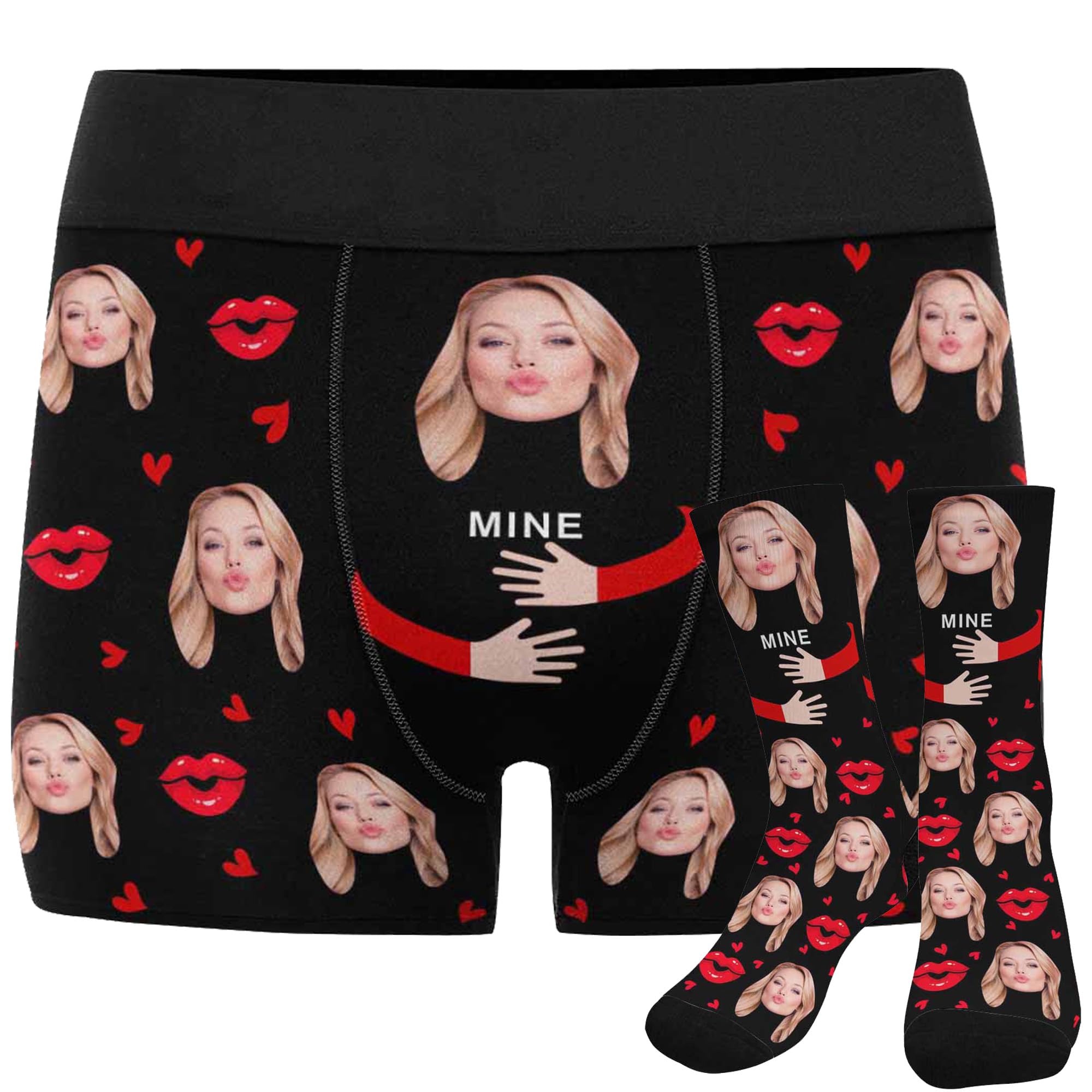 Custom Men Boxer Short with Face Photo, Personalized Underwear for Boyfriend Husband Valentine's Birthday Gift