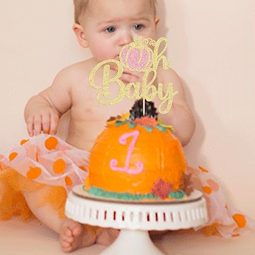 Miniatura 6 de Gyufise 1 paquete de decoración de pastel de calabaza Oh Baby con purpurina rosa, tema de otoño, calabaza, niña, baby shower, decoración para baby