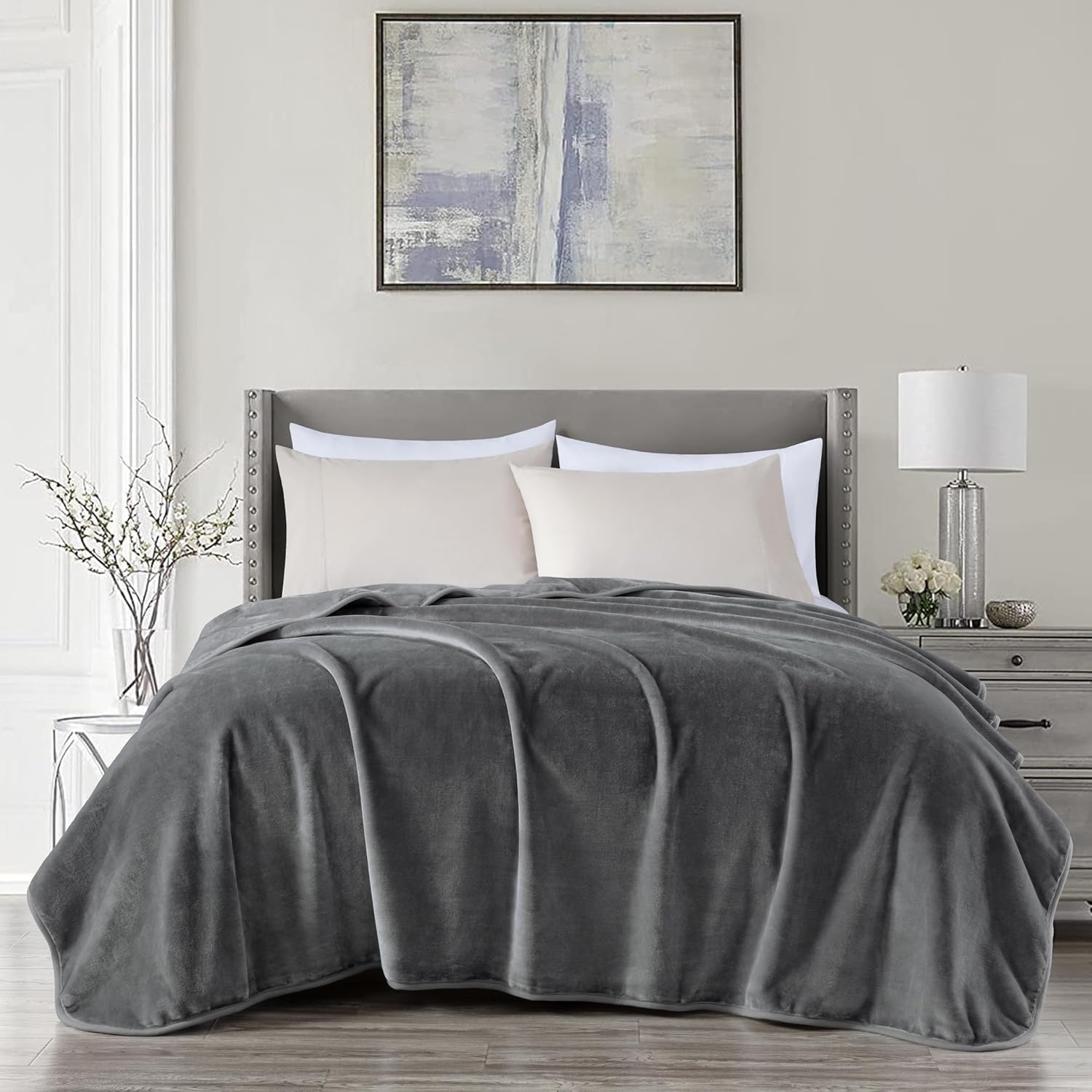 BSB HOME® Mink Blanket for Double Bed 1.9 kg Blanket | Ultrasoft & Lightweight Solid Blanket for Winter & Mild Winter Sofa, Couch - Double, 90x88 inches - 1.9 kg | Grey & Silver