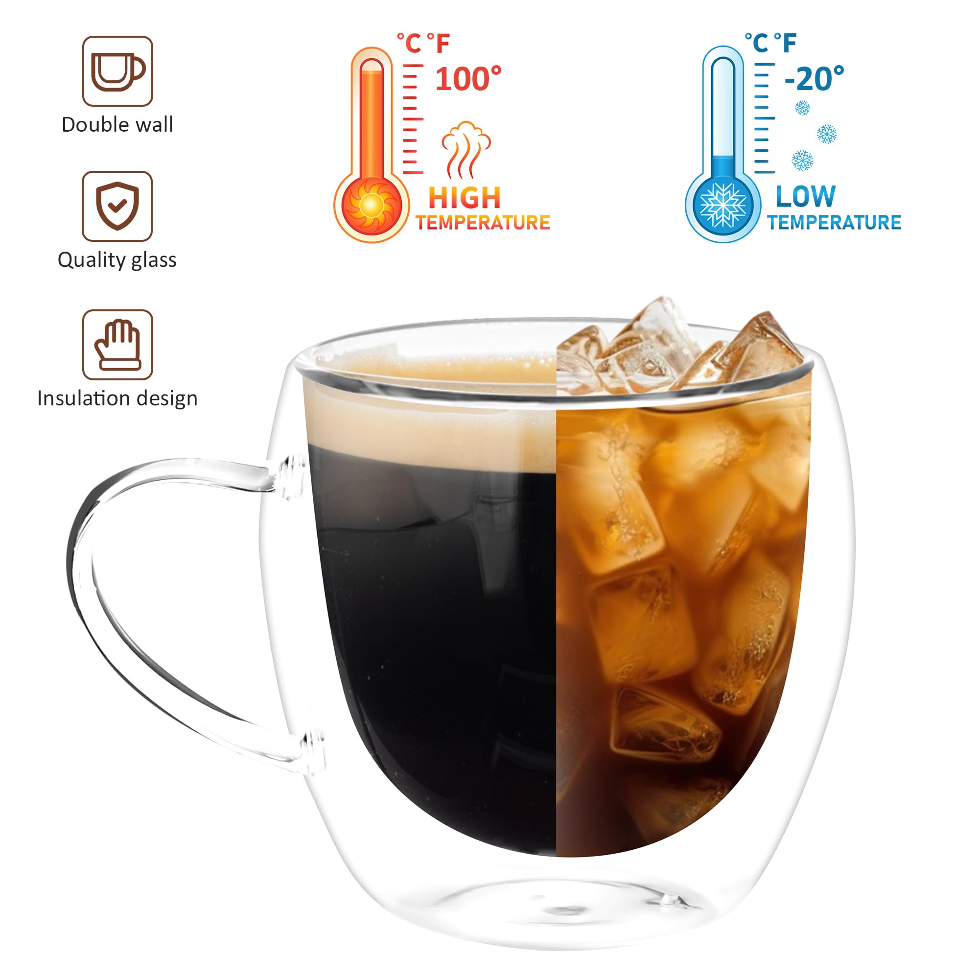 WENLISELL 4 PCS Double Walled Coffee Mug with Handle, 250ml Clear Cappuccino Latte Glasses Mugs - Image 3