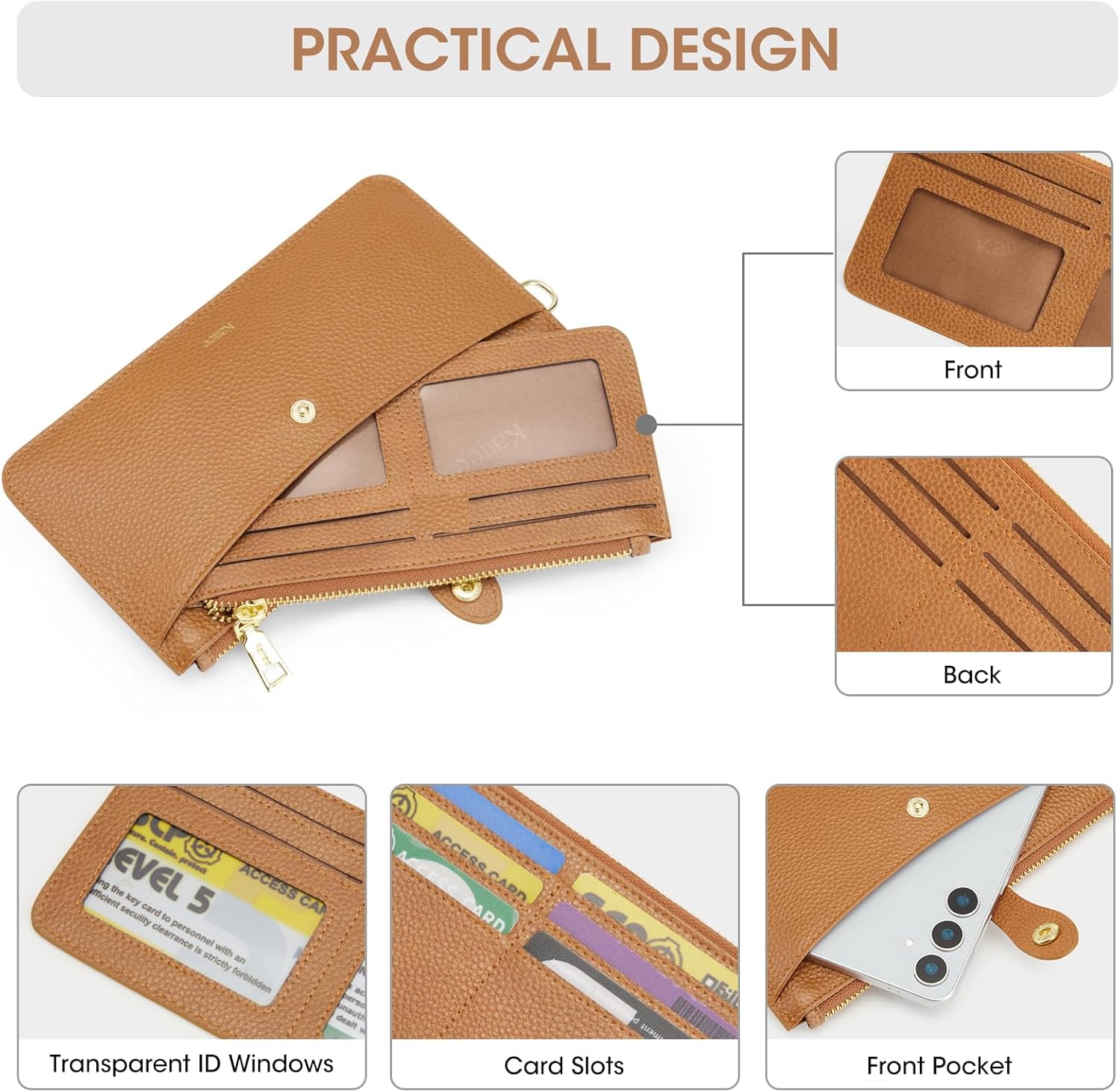 Kattee Leather Wristlet Wallets for Women, RFID Wallets Women, Top Grain Leather Card Holder Phone Purses Clutch Bags - Image 6