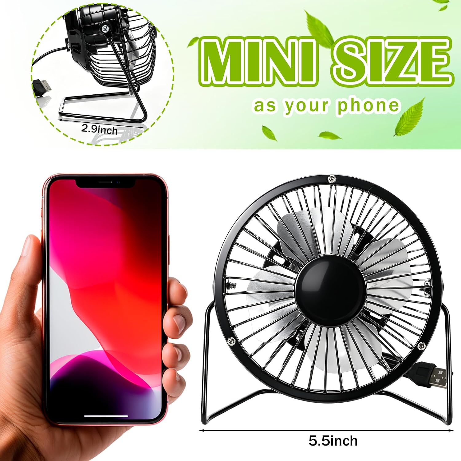 Glooglitter 8 Pcs USB Desk Fan Bulk Powerful Quiet 360°, Black image 2