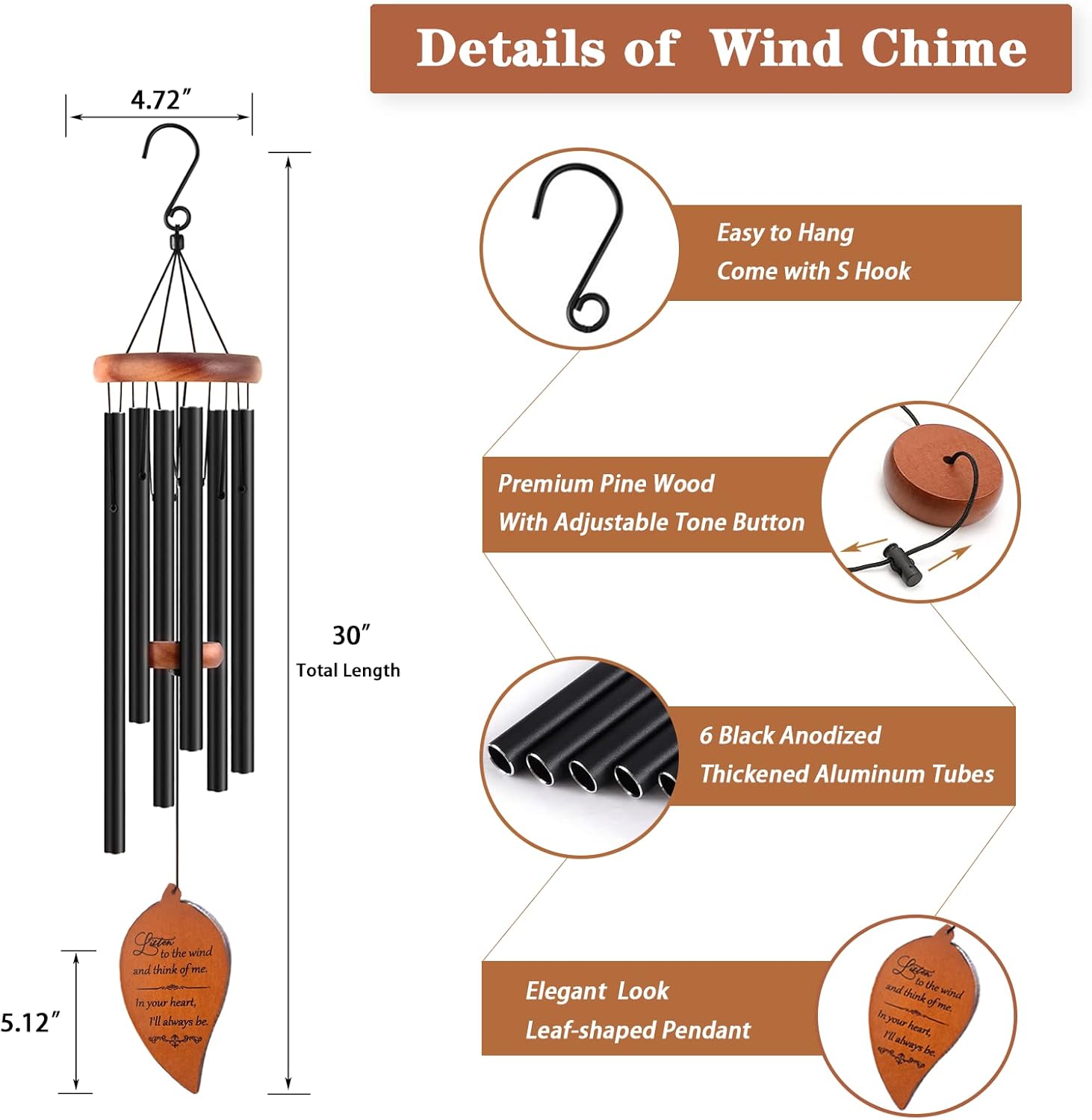 Memorial Sympathy Wind Chimes, Sympathy Gift Baskets in Memory of a Loved One Mother Father for Memorial/Bereavement/Condolence, 30" Wooden - Image 5
