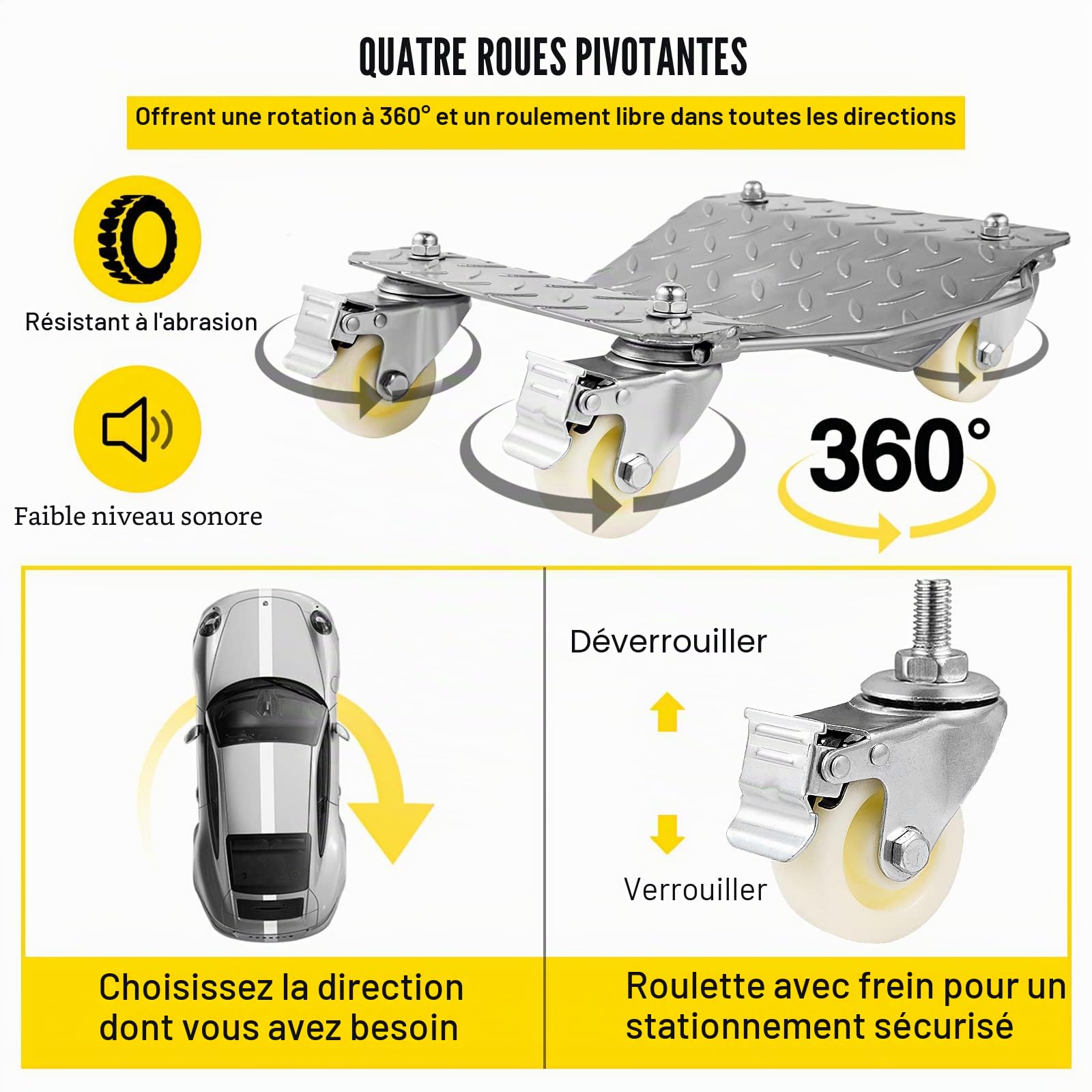 VEVOR Chariots de Manutention de Voiture, 2 pcs Capacité 500 kg Chariot de Déplacement, Plate-Forme 48x30 cm Chariot à roulettes, Aide à la Manœuvre Automobile Aide au Transport Véhicules