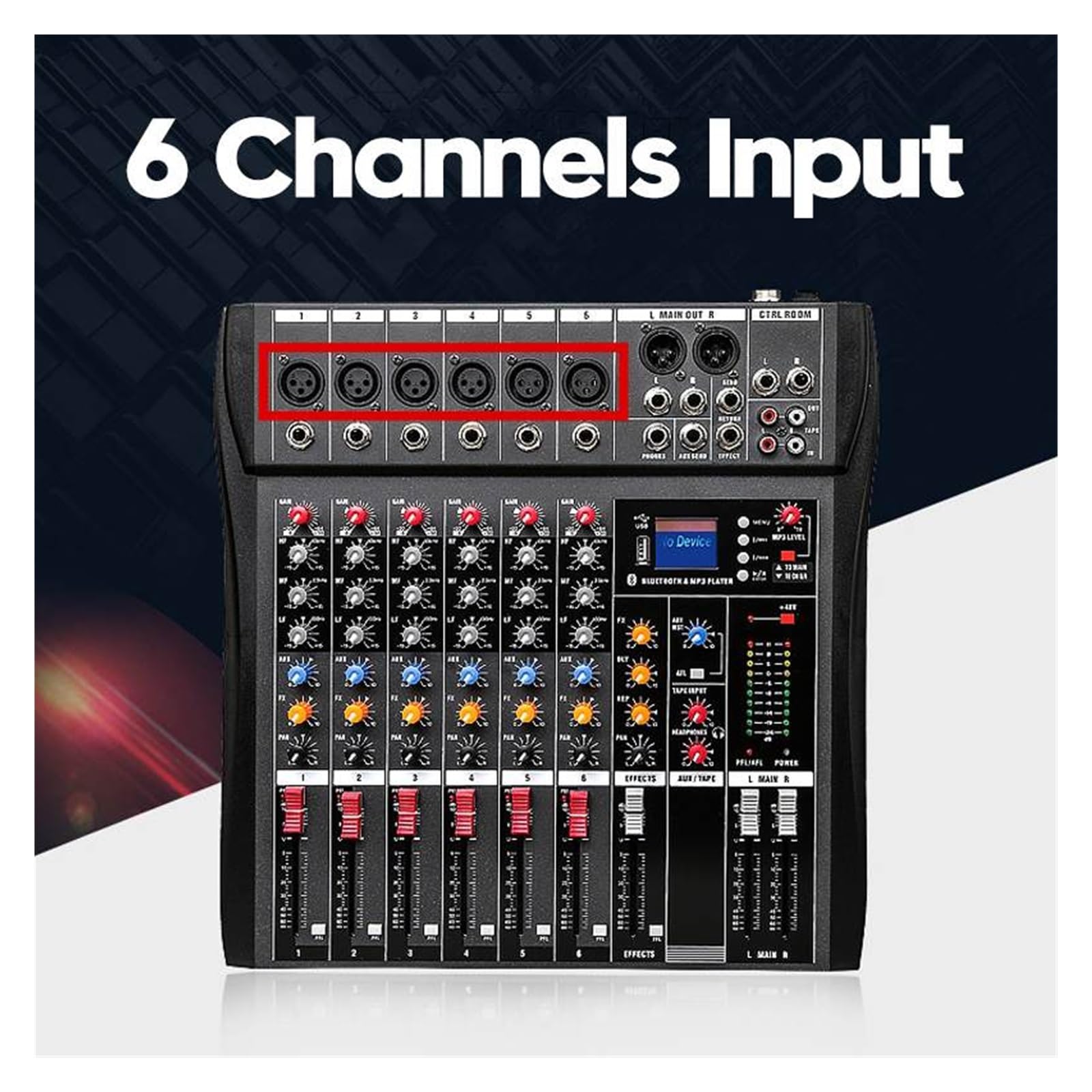 Mixer per DJ, Mixer Professionale a 6 canali for Computer, Registrazione sul palco, Scheda USB, Toni Alti e Bassi, Modello DJ Bluetooth