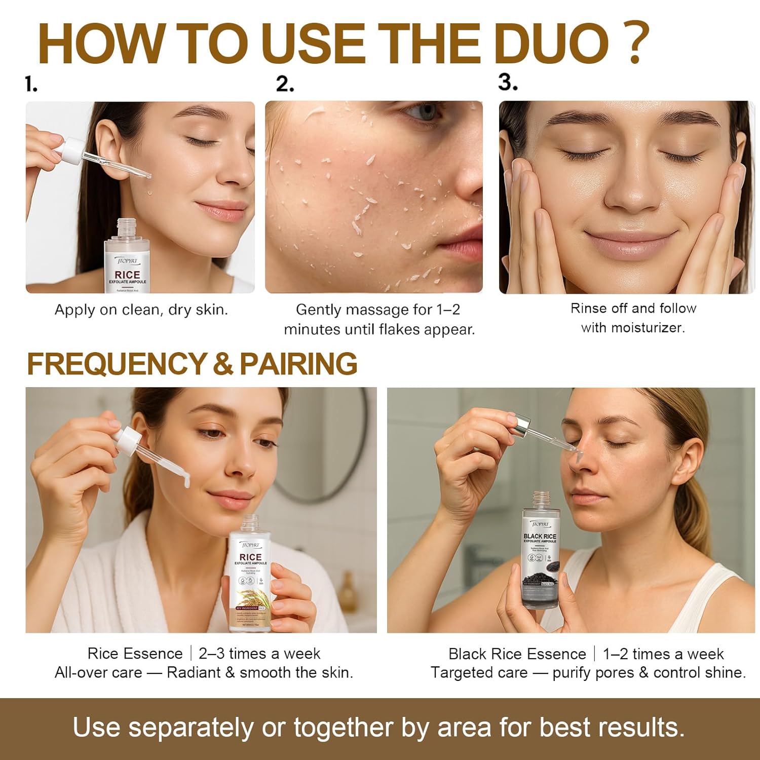 Glow White & Black Rice Exfoliate Ampoule - Peeling Shot Exfoliating Gel with Rice Extract - Gently Removes Dead Skin & Blackheads - for Morning & Night Facial Care for All Skin Types - 2 x 2.7 fl oz - Image 6