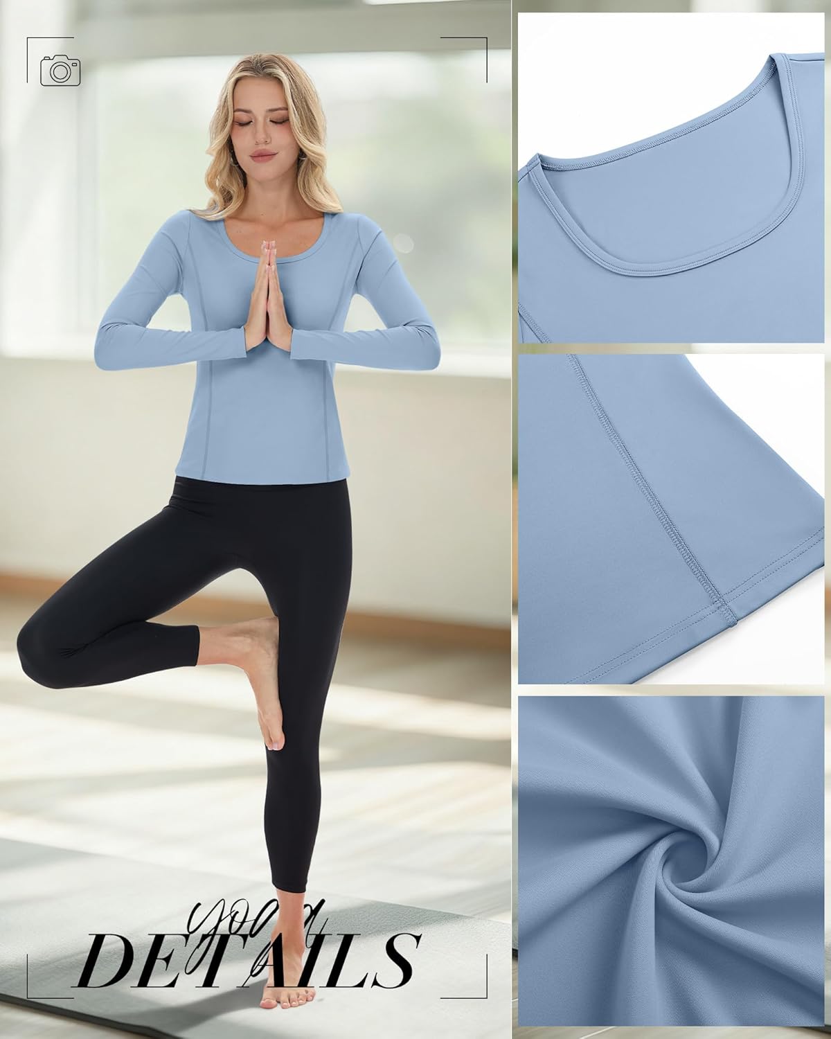 4 Pack Women's Seamless Workout Tops Scoop Neck Long Sleeve Compression Shirts Breathable Yoga Athletic Tight Shirt - Image 5