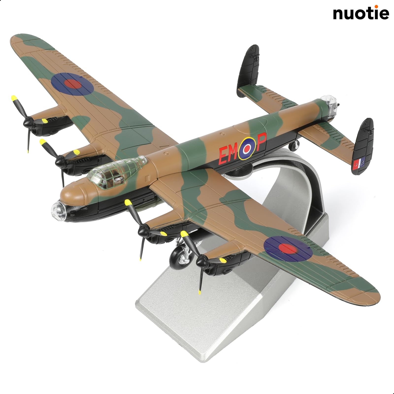 NUOTIE 1/144 Avro Lancaster Heavy Bomber Modèle Avion de la Seconde Guerre Mondiale RAF Modèle d'avion Bomber Britannique Modèle d'avion en métal moulé sous Pression avec présentoir Collection Cadeau