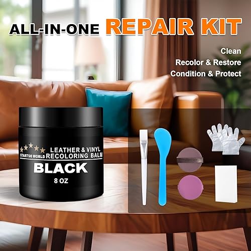 Miniatura 7 de STARTSO WORLD Kit de reparación de bálsamos de cuero para restauración de sofás negros, sofá, restaurador de tinte de color para muebles, 8 onzas