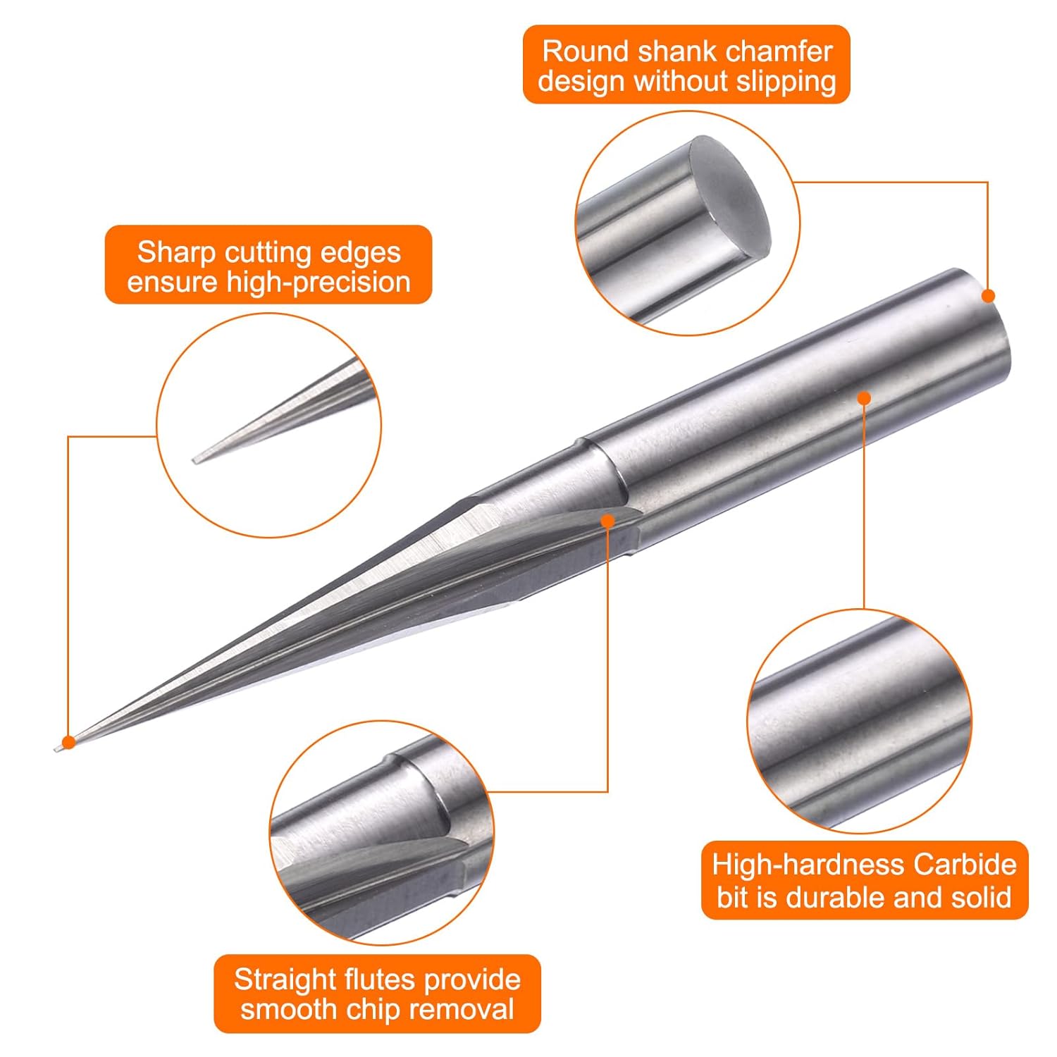 HARFINGTON 3pcs CNC V Bit 15 Degree 15/64" Shank 0.4mm Tip Engraving V Bits Carbide Chamfer End Mill with 2 Straight Flutes CNC Wood Carving Bit Tool for Wood Plywood Acrylic MDF Lettering