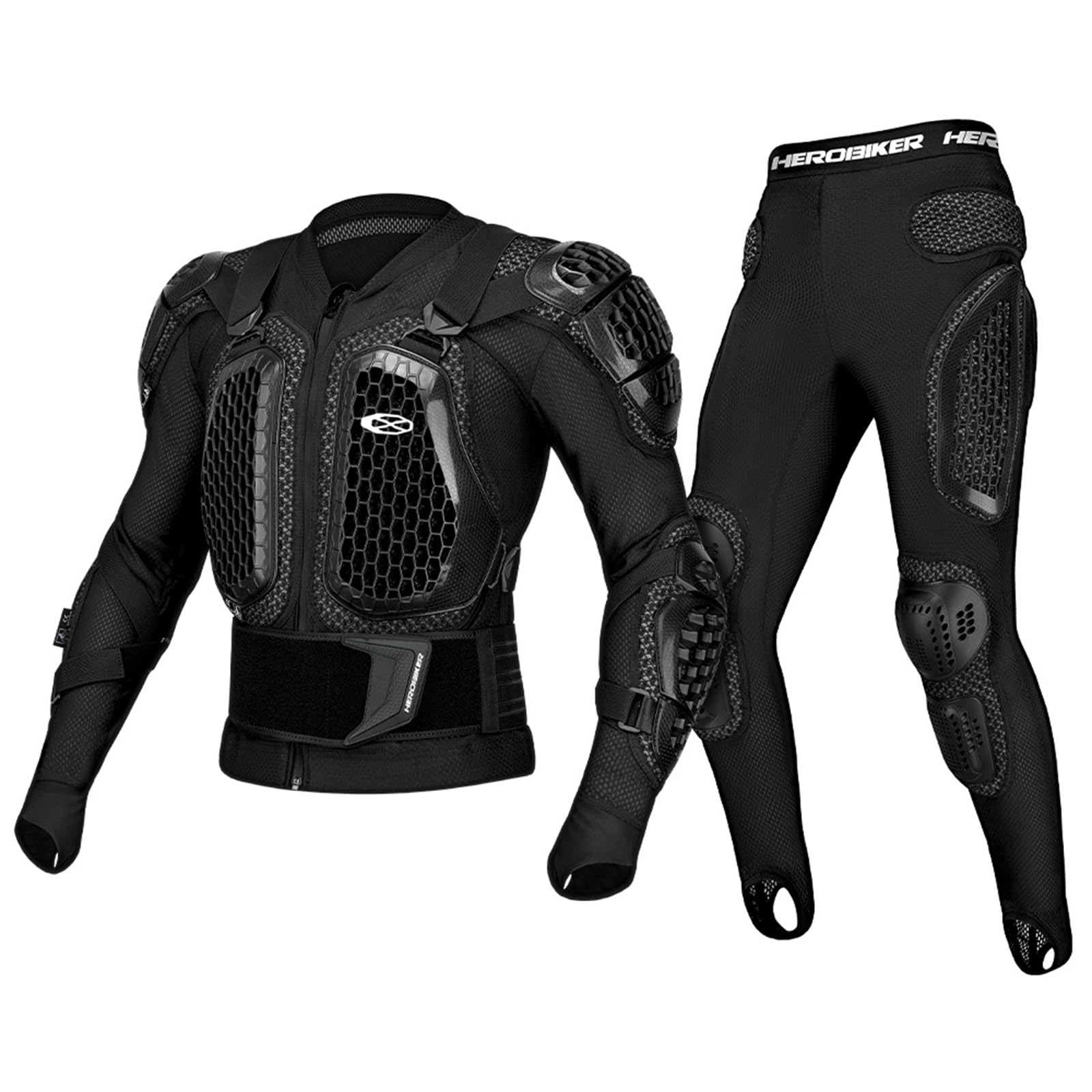 Conjunto de Armadura de Motocicleta para Hombre y Mujer con Chaqueta y Pantalones, Equipo de protección de Cuerpo Completo para Motocross, Transpirable, Resistente al Desgaste,Black-3XL