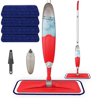 Spray Mop for Floor Cleaning, HOMTOYOU Hardwood Floor Mop with Water Tank 360 Degree Spin Dry Wet Dust Mop with 4 Reusable Mop Pads for Laminate Wood Tile Vinyl Marble