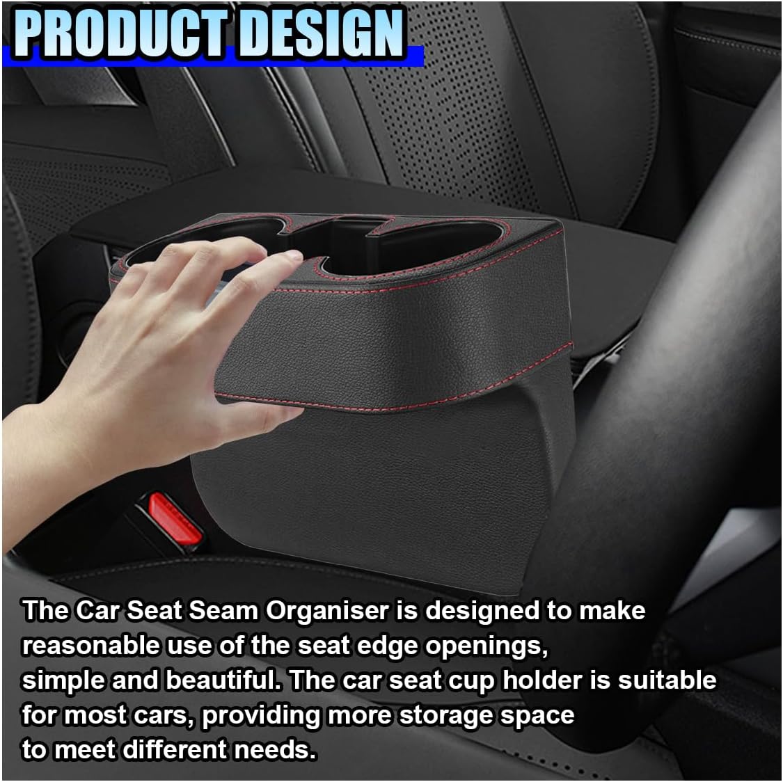 ZIMISI Car Cup Holder, PU Leather Auto Front Console Gap Filler Organizer, Multifunctional Cup Drink Holder, Car Seat Gap Filler Storage Box, Coin Bucket, Cell Mobile Phone Holder (Black)